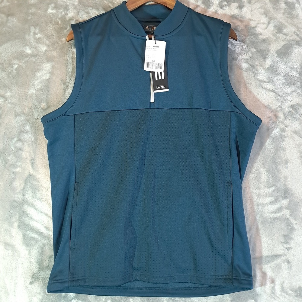 Adidas Mens Golf Climawarm Vest Top Size Medium Teal  1/4 Zip NWT